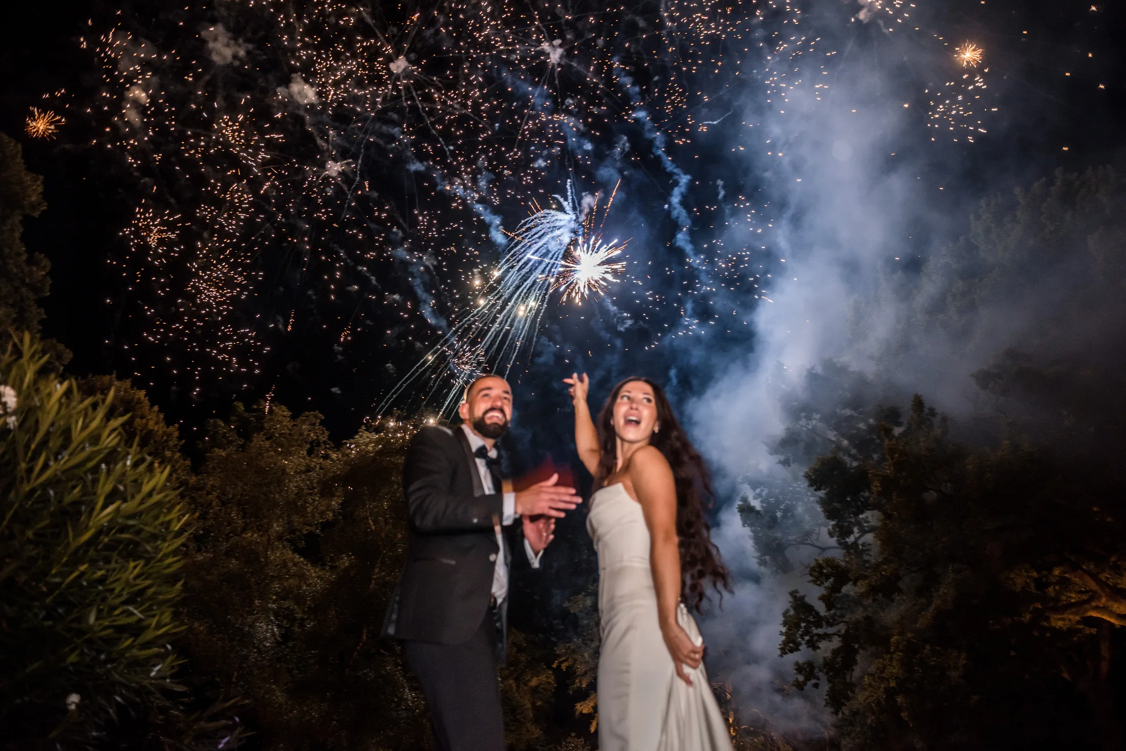 The newlyweds under the fireworks